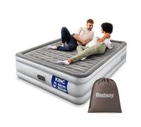 Bestway TriTech King Size Airbed, Airbed with Built-in Electric Pump, Fast Inflation, Wave Beam Support Mattress with Storage Bag, Grey