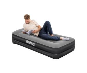 Bestway TriTech Single Twin Airbed with Built-In Pump | Inflatable Single Air Mattress for Guests, Soft Flocked Blow Up Bed for Indoor and Outdoor Use, Fast Inflation