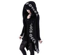Bestwo Womens Moon Gothic Witchcraft Hooded Cardigan Occult Long Sleeve Punk Hoodie Jacket Mid Long Sweatshirt , Black , Tag Size 4XL(UK 18-20)