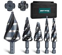Bestwork Four Spiral Flute Step Drill Bit Set, 1/8"-1-3/8" 5PCS High-Speed Steel Unibit Step Bits with 1/4" and 3/8" Hex Shank for Stainless Steel Metal Aluminum Wood Plastic