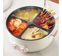 BESTXH Four in One Electric Cooker, Electric Pot 4 Compartment, 6 Large Liters Capacity Integrated Hot Pot Caldron, Non-stick Coating, Multi-functional Household,White