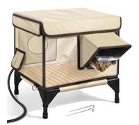 BESTXH Outdoor Heated Cat House in Winter, Extremely Insulated and Weatherproof, Elevated Feral Cat Shelter with Waterproof Eaves and Escape Door, for Outside Stray Cat,Beige,L