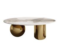 BESTXH Stone Coffee Table, Contemporary Nesting Abstract Coffee Table, Modern End Side with Metal Base, Marble Round Living Room Center Cocktail,Gold,90CM