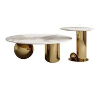 BESTXH Stone Coffee Table, Contemporary Nesting Abstract Coffee Table, Modern End Side with Metal Base, Marble Round Living Room Center Cocktail,Gold,90CM+50CM