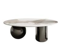 BESTXH Stone Coffee Table, Contemporary Nesting Abstract Coffee Table, Modern End Side with Metal Base, Marble Round Living Room Center Cocktail,Black,80CM