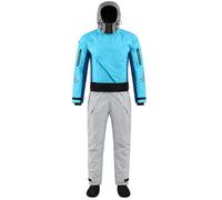 BESTXH Women's Hooded Kayaking Drysuit, 3-Layer Waterproof Breathable One-Piece Dry Suit with Front Zip, Latex Neck & Wrist Seals for Kayaking, Sailing, Paddling,Blue,M