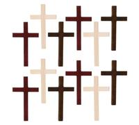 BESTYASH 12Pcs Handmade Wooden Pocket Crosses Set Small Portable Prayer Crosses in Natural Brown Burgundy - Baptismal and Religious Table for Daily Worship and DIY Party Décor