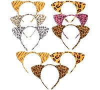 BESTYASH 12pcs Leopard Print Cat Ears Headbands Soft Cloth Animal Ear Accessories for Halloween Party Cosplay Daily Hair Styling and Makeup Comfortable Fit