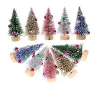 BESTYASH 12pcs Mini Artificial Xmas Trees with Bells Tabletop Christmas Decorations in Silver Green Gold Blue Pink and Dark Gold Festival Scene Decor for Home and Office