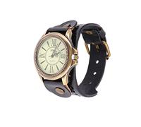 BESTYASH 1PC Genuine Cowhide Retro Roman Numeral Bracelet Watch for Women Stylish Casual Quartz Wristwatch Black for Christmas Birthdays and Special Occasions