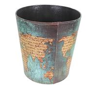 BESTYASH 1Pc Vintage Map Decorative Leather Waste Basket British Style Uncovered Trash Can for Home Multi Functional Storage Container for Bathroom Kitchen Office Living Room