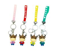 BESTYASH 1set Cartoon Ox Key Chains Cute Bag Accessories Red Yellow and Green for Valentine Day and Decoration
