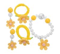 BESTYASH 1Set Daisy Pearl Bracelet Jewelry Collection with Comfortable Elastic Hair Tie Earrings Versatile Flower Design for Everyday Wear and Special Occasions