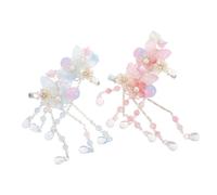 BESTYASH 2 Pairs Princess Tassel Hair Clips for Chinese Flower Hair Accessories with Elegant Hanfu Style Floral Design Asian Costume Barrettes for Traditional Dress and Themed Events