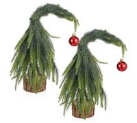 BESTYASH 2 Pcs Mini Nordic Tabletop Christmas Tree Small Artificial Pine Needle with Base Unique Design for Home Office Holiday Decor Small Xmas Trees for Indoor Festive Arrangements