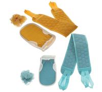 BESTYASH 2 Sets Bathing Towel Kit with Shower Gloves and Long Exfoliating Body Scrubber for Gentle Skin Massage Deep Cleansing Rich Foaming Skin-Friendly Household Shower Supplies Blue