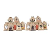 BESTYASH 24pcs Halloween Linen Drawstring Bags Festive Treat Pouches for Party Favors and Gift Packing Classic Halloween Printed Goodie Bags for Adults