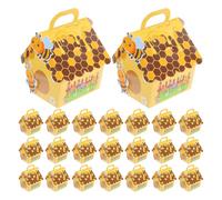 BESTYASH 25pcs Bee Themed Paper Treat Boxes with Handle for Spring Garden Theme Party and Birthday Party, Multipurpose Use with Sturdy Reliable Structure and Unique Honeycomb Design