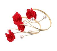 BESTYASH 2pcs Adjustable Pearl Flower Arm Cuff Bracelet Metal Open Bangle with Beaded Floral Design Creative Pearl Curtain Hook Inspired Jewelry for Women and Boho Summer Accessory