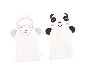 BESTYASH 2pcs Baby Bath Gloves Exfoliating Shower Mitts Large Cartoon Animal Design White Panda White Sheep Soft Scrubbing Mittens for Newborn Bathing Essentials