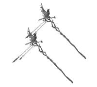 BESTYASH 2pcs Black Crow Hairpin with Tassels Alloy Chinese Traditional Hair Sticks for Women Artistic Rose and Crow Design Elegant Retro Hair Accessories for Hanfu and Festive Events