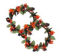 BESTYASH 2pcs Candle Wreath with Simulated Black Orange Berries Decorative Pillar Candle Rings for Halloween Thanksgiving Wedding Party Table Centerpiece