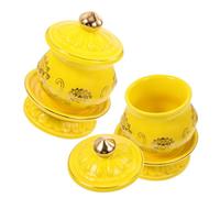 BESTYASH 2pcs Ceramic Holy Water Offering Cups Tibetan Buddhist Worship Containers Lotus Shape White Ritual Bowls for Home and Temple Sacrifice Use
