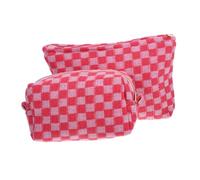 BESTYASH 2Pcs Checkered Makeup Bag Functional Cosmetic Storage Pouch Durable Organizer for Daily Use Travel Lightweight Skincare and Case