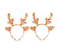 BESTYASH 2pcs Christmas Leopard Pattern Reindeer Antlers Hairband Festive Holiday Party Hat for Women Soft Faux Fur Headband Accessory