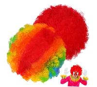 BESTYASH 2pcs Clown Wigs Rainbow and Red Curly Afro Style Lightweight Costume Hairpieces for Halloween Party Disco Dress Up