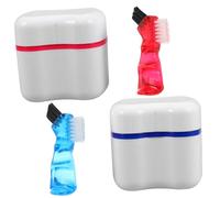 BESTYASH 2pcs Complete Oral Care Dentures European Style Soaking Container Strainer Basket and Retainer Brush for Home and Travel
