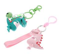 BESTYASH 2pcs Dinosaur Key Ring Set Flexible Keychains for Bags and Car Keys Dark Green Tooth Dinosaur Red Light Rope Yellow Tooth Light Green Rope