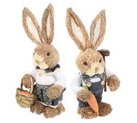 BESTYASH 2pcs Handwoven Easter Rabbit Statue Lightweight Standing Bunny Figurines Friendly Home Decor Spring Tabletop Ornament