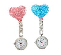 BESTYASH 2pcs Heart-Shaped Crystal Hanging Watch Nurse Clip Watch for Women International Nurses Day Present