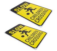 BESTYASH 2pcs Iron Crossing Signs Slow Down Street Safety Warning for Neighborhoods Parks Schools Weather-resistant Road Signs to Prevent Accidents