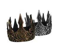 BESTYASH 2pcs Medieval Pu Silver Boys and Queen Crowns Flexible Headband for Birthday Wedding Parties Cosplay