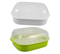 BESTYASH 2pcs Microwave Steamer with Handle and Clear Lid Large Capacity Food-grade Steaming Basket for Vegetables Dumplings Asian Cuisine Cooking and Freezer Storage Microwave Prep Cooker