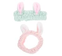 BESTYASH 2pcs Rabbit Ear Facial Headbands for Women Soft Elastic Spa Hair Accessories for Washing Face Makeup Skincare Cute Fluffy Headwraps in Light Green Pink
