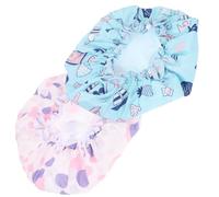 BESTYASH 2Pcs Reusable Shower Caps for Women Elastic Bathing Hats with Satin Lining Breathable Hair Protection for Long Hair Blue Underwater Purple Circles