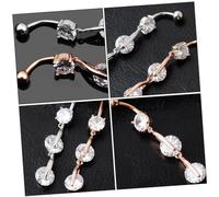 BESTYASH 2Pcs Round Zircon Navel Rings Skin Friendly Piercing Decor Metal Buckle Rings for Women Silver and Rose Gold