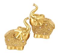 BESTYASH 2pcs Small Gold Elephant Figurines Resin Desktop Ornaments Cute Lucky Home Decoration for Living Room Office Tabletop Display