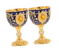 BESTYASH 2pcs Vintage Decorative Shot Cup Embossed Medieval Chalice Goblet with Gold and Blue Finish Elegant Portable Wine Goblets for Ceremonial Use and Halloween Party