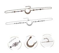 BESTYASH 2Pcs Vintage Moon Pattern Bridal Head Chain Rhinestone Hair Jewelry for Women Wedding Creative Headdress with Black Crystal Elegant Boho Hair Accessory for Bride and Special