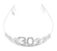 BESTYASH 30Th Birthday Rhinestone Crown Silver Tiara Headband for Women Birthday Party Hair Accessory Elegant