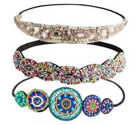 BESTYASH 3pcs Elastic Jeweled Beaded Headbands Set Rhinestone Crystals, Vintage 70s Style Hair Accessories for Women, Elastic Hairbands Suitable for Short Hair and Daily Wear