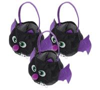 BESTYASH 3pcs Halloween Candy Bags for Trick or Treating Large Capacity Lint Tote Bags with Easy Carrying Handle Cartoon Black Bat Design for Parties and Halloween Goodie Use