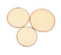 BESTYASH 3pcs Handmade Bamboo Woven Round Basket Trays with Stylish Red Trim Natural Food-safe Storage Holders for Fruit Snacks and Kitchen Organization Traditional Craftsmanship