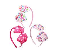 BESTYASH 3Pcs Heart Bow Headbands Set, Soft Ribbed Fabric Hairbands with Printed Hearts, Party Accessories for Everyday Wear and Valentine’S Day