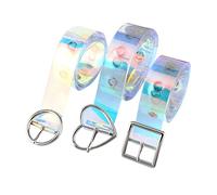 BESTYASH 3pcs Iridescent Pu Waist Belt for Women Fashionable Jeans Belts Square Heart and Round Buckles Stylish Accessory for Everyday Wear and Special Occasions