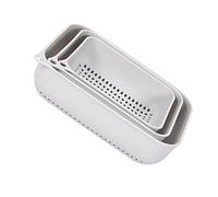 BESTYASH 3pcs Rectangular Vegetable Washing Basin Set Grey Plastic Drain Basket for Kitchen Fruit Storage Multifunctional with Handles Quick Drainage Hollow Design
